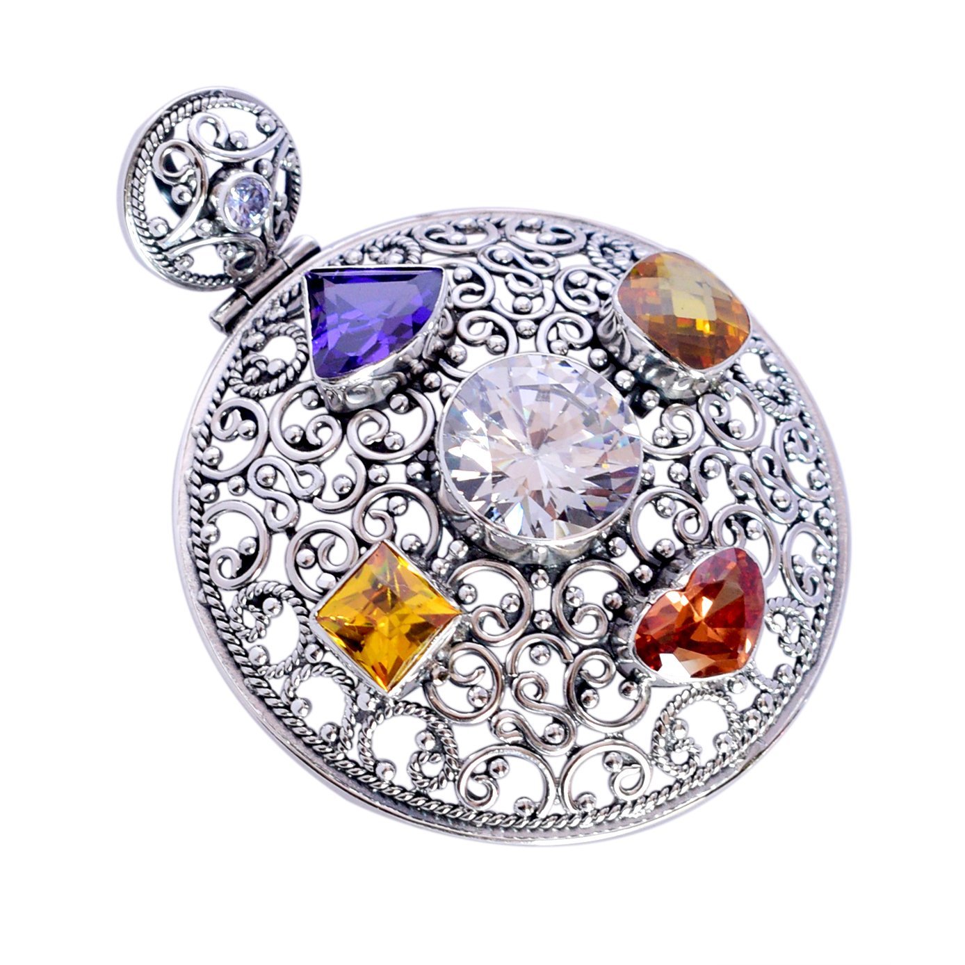 Huge Multi Quartz Gemstone Round Pendant 925 Sterling Silver Jewelry Gift